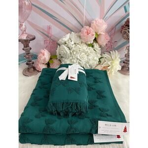 Bella Lux Hand & Bath Towels Set Christmas Collection Green Bows Set of 4